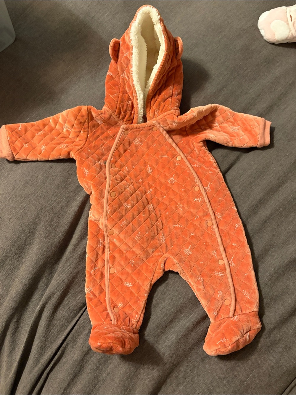Nordstrom Orange Quilted Hooded Baby One-Piece